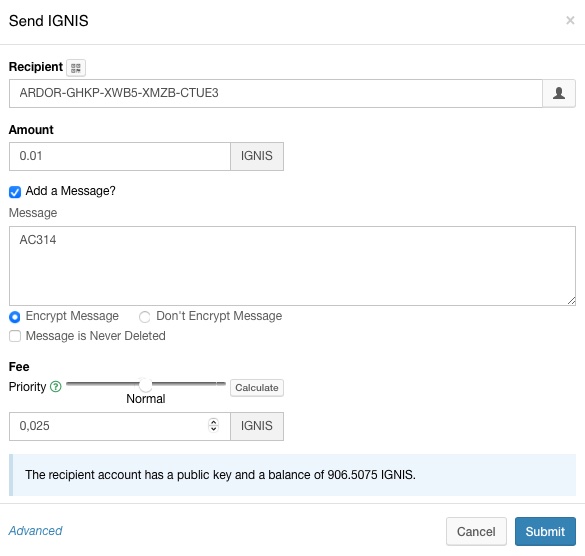 Sending funds with a well-formatted message