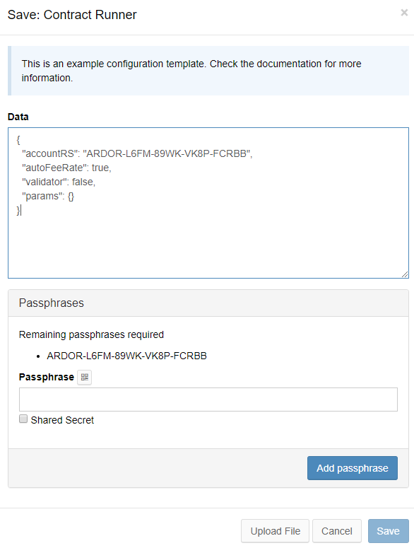 Save Contract Runner modal