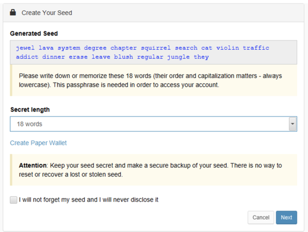 Create New Seed Modal