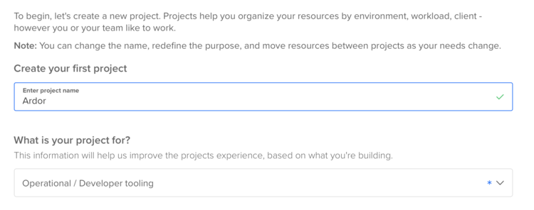 Digital Ocean - Create project